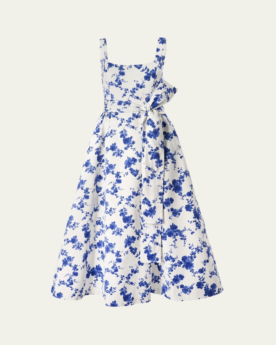 Floral Scoop Neck Midi Dress with Sash